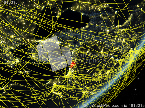 Image of Lebanon on dark Earth with network