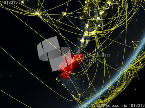 Image of Ecuador on dark Earth with network