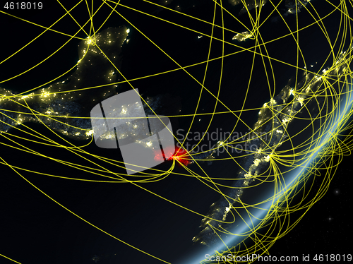 Image of Costa Rica on dark Earth with network