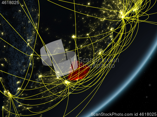 Image of Uruguay on dark Earth with network