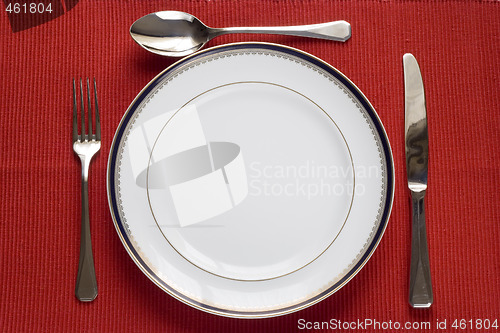 Image of plate, fork, knife and spoon