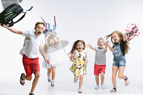 Image of Happiness group of cute and adorable students are back to school