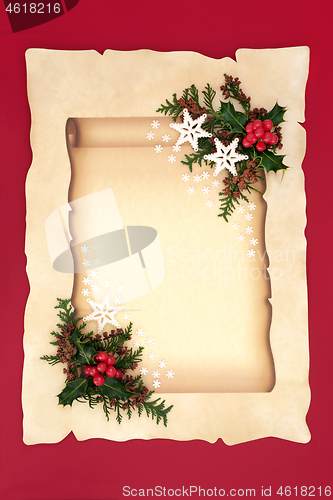 Image of Christmas Scroll on Parchment with Holly & Cedar