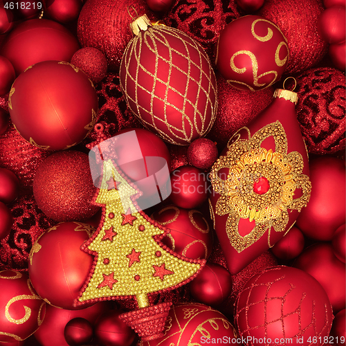 Image of Christmas Tree Decorations in Red and Gold