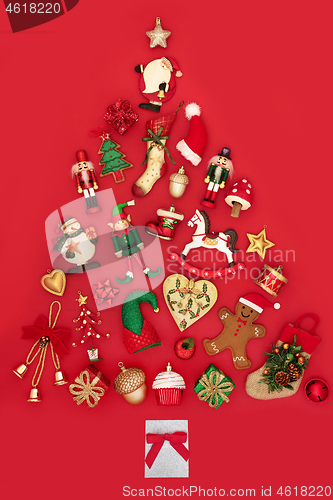 Image of Abstract Christmas Tree on Red Background