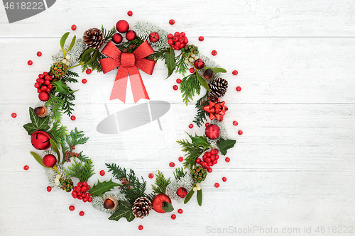 Image of Christmas Wreath Decoration with Red Bow