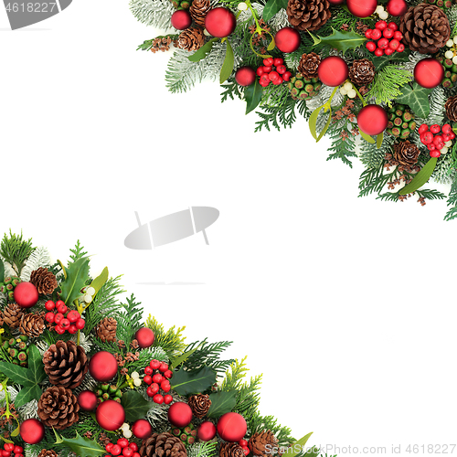 Image of Decorative Christmas Festive Border  with Winter Greenery