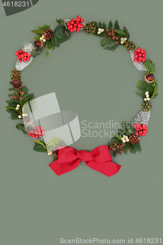 Image of Winter Christmas & New Year Wreath with Red Bow