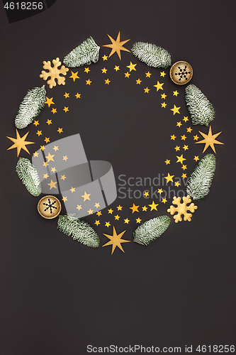 Image of Abstract Christmas Wreath with Gold Stars