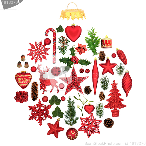 Image of Christmas Tree Decorations and Traditional Winter Flora