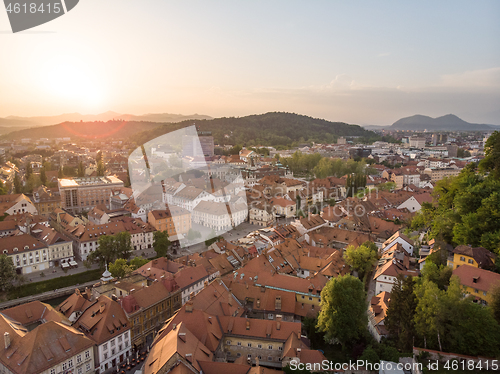 Image of Aerial view of old medieval city center of Ljubljana, capital of Slovenia.