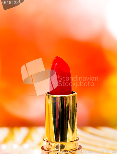 Image of Red Lipstick Makeup Shows Beauty Products And Cosmetics 