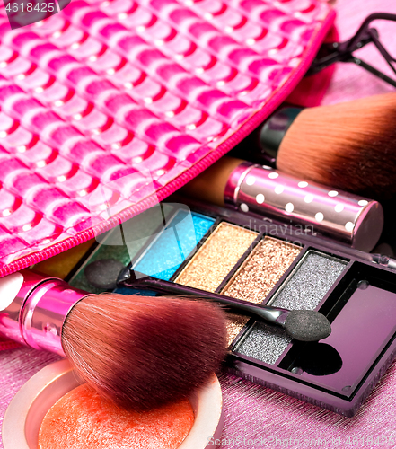 Image of Cosmetic Makeups Represents Brush Facial And Cosmetology 
