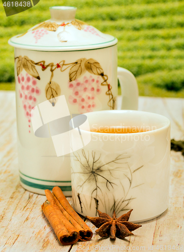 Image of Tea With Cinnamon Shows Cup Teacup And Cafeteria 