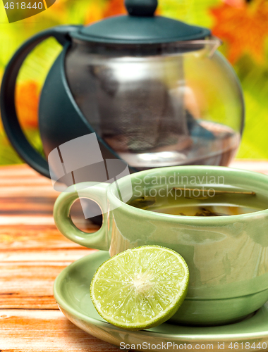 Image of Refreshing Lime Tea Represents Cafeteria Refreshed And Citrus 