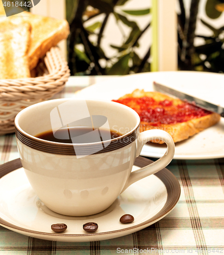 Image of Coffee With Toast Represents Fruit Jams And Break 