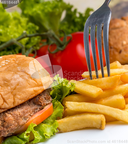 Image of Chips With Burger Means Ready To Eat And Bun  