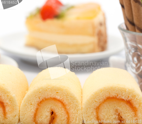 Image of Delicious Cake Indicates Swiss Roll And Bakery 