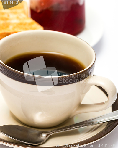 Image of Toast And Coffee Shows Fruit Jam And Break 