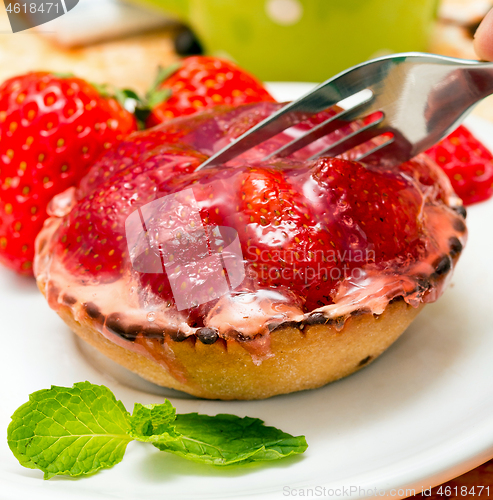 Image of Strawberry Desert Means Fruit Tart And Food 