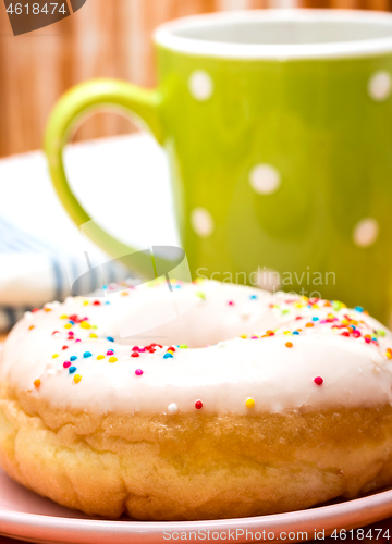 Image of Fresh Coffee Donuts Represents Decaf Dessert And Break 