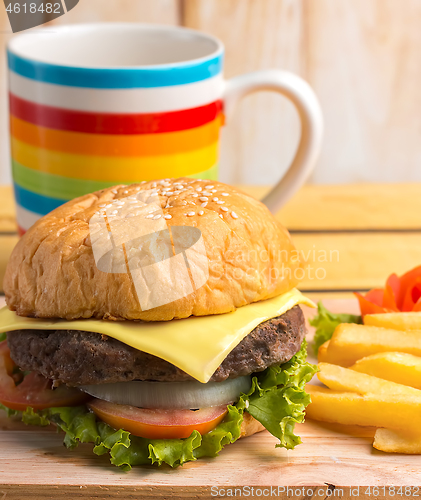 Image of Burger Chips Lunch Represents French Fries And Bbq