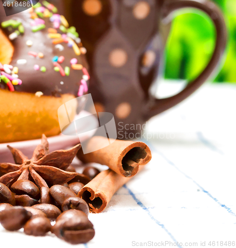 Image of Coffee And Donuts Represents Sweet Food And Barista 