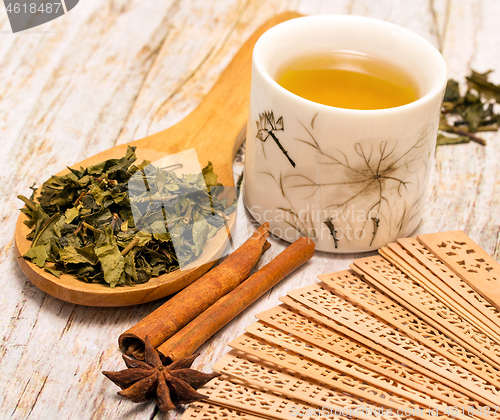 Image of Chinese Green Tea Means Break Time And Beverage 