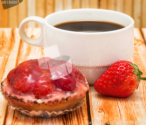 Image of Delicious Desert Coffee Shows Strawberry Tart Pie And Baked  