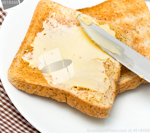 Image of Bread With Butter Represents Morning Meal And Break 