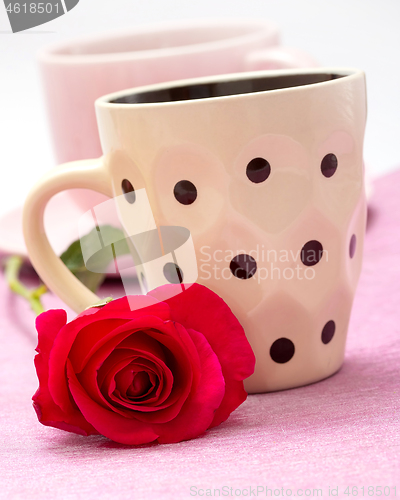 Image of Coffee And Rose Shows Delicious Cafeteria And Drink 