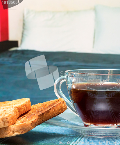 Image of Coffee In Bed Shows Morning Meal And Beverage 