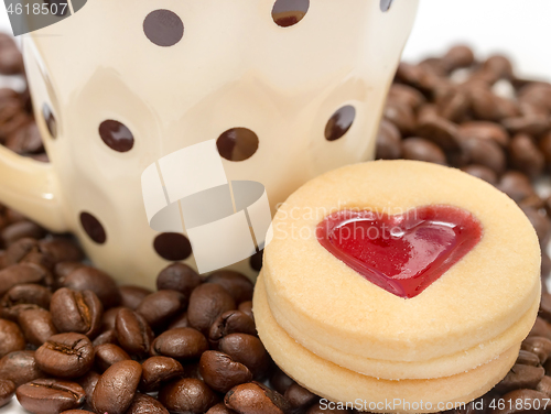 Image of Coffee And Beans Shows Hot Drink And Heart 