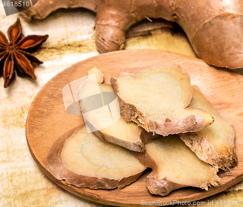 Image of Sliced Ginger Root Shows Cinnamons Rhizome And Spices 