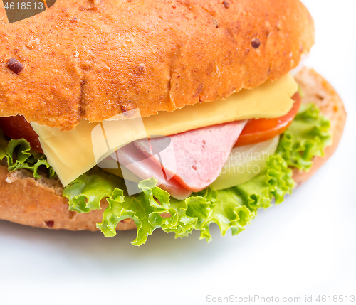Image of Ham Cheese Sandwich Shows Bread Roll And Crusty 