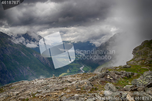 Image of Dramatic norwegian landscape in cold summer