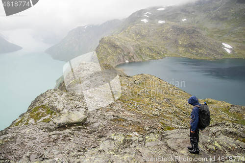 Image of Tourist in Norwat hiking path