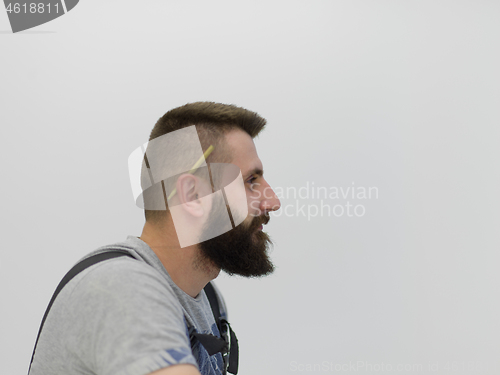 Image of portrait of bearded hipster handyman