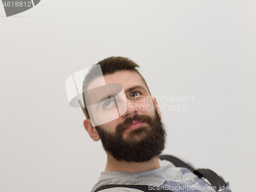 Image of portrait of bearded hipster handyman