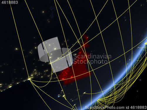 Image of Cameroon on dark Earth with network