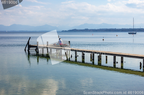 Image of wooden jetty Starnberg lake