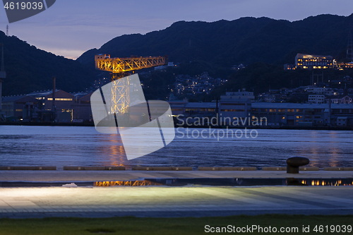 Image of Giant cantilever crane in Dejima wharf in Nagasaki, Japan