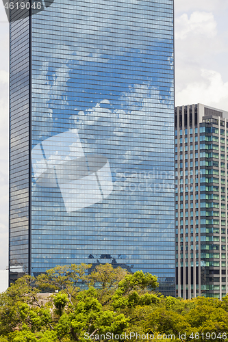 Image of Modern architecture. Modern steel and glass skyscrapers in Osaka.