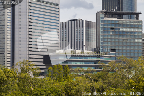 Image of Modern architecture. Modern steel and glass skyscrapers in Osaka.