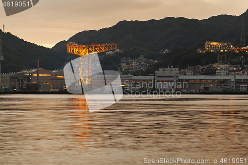 Image of Giant cantilever crane in Dejima wharf in Nagasaki, Japan