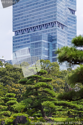 Image of Modern architecture. Modern steel and glass skyscrapers in Osaka.