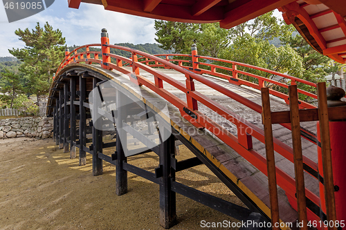 Image of Red wooden temple bridge in japan