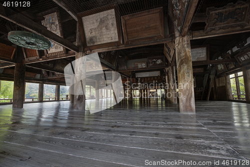 Image of Ancient wooden Pavilion main hall decorating with old paintings