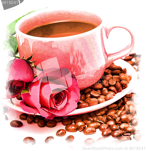 Image of Coffee Beans Fresh Represents Drink Aromatic And Cup 