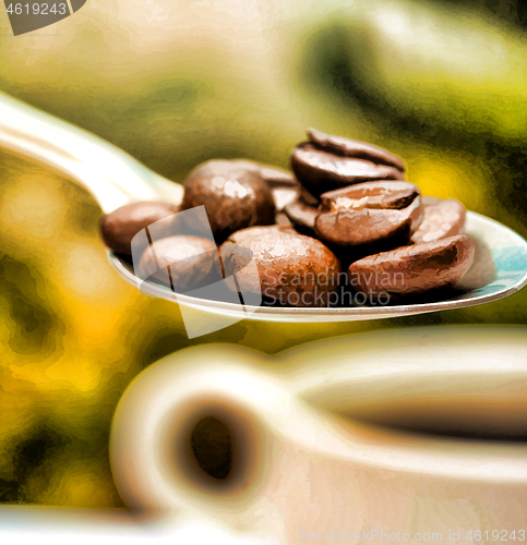 Image of Coffee Beans Spoon Shows Refreshment Tasty And Roasted 